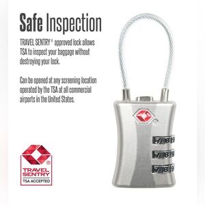 Protege 3 Dial Combination Zinc Alloy Travel Cable Luggage Lock,TSA Approved;NWT